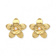 Roestvrij stalen (RVS) Stainless steel oorbellen / oorstekers bloem Gold