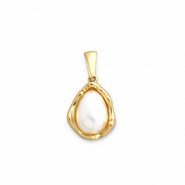 Roestvrij stalen (RVS) Stainless steel bedels met imitatie parel Gold-white