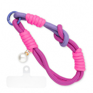 Trendy telefoonkoord met parel incl. bevestiging Dark pink-purple-ivory white