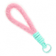 Trendy telefoonkoord pluche Pastel pink-turquoise