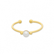 Roestvrij stalen (RVS) Stainless steel ringen met parel Gold-white