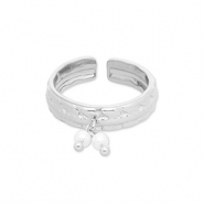 Roestvrij stalen (RVS) Stainless steel ringen met parels Silver-white