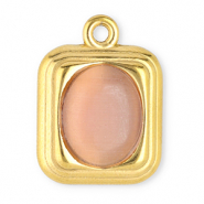 Roestvrij stalen (RVS) Stainless steel bedels rechthoek met natuursteen Cat's eye Gold-vintage pink