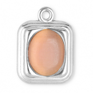 Roestvrij stalen (RVS) Stainless steel bedels rechthoek met natuursteen Cat's eye Silver-vintage pink