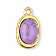 Roestvrij stalen (RVS) Stainless steel bedels ovaal met natuursteen howliet Gold-purple