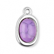 Roestvrij stalen (RVS) Stainless steel bedels ovaal met natuursteen howliet Silver-purple