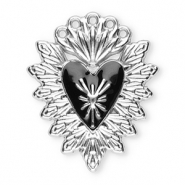 Roestvrij stalen (RVS) Stainless steel bedels heilig hart Silver-black