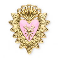 Roestvrij stalen (RVS) Stainless steel bedels heilig hart Gold-light pink