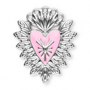 Roestvrij stalen (RVS) Stainless steel bedels heilig hart Silver-light pink