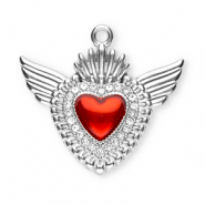 Roestvrij stalen (RVS) Stainless steel bedels heilig hart met vleugels Silver-red-crystal