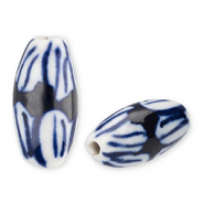 Kralen keramiek rice Off white-Delft blue