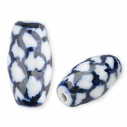 Kralen keramiek rice Off white-Delft blue