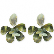 Trendy resin oorbellen / oorstekers bloem Multicolour green