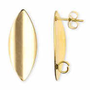 Roestvrij stalen (RVS) Stainless steel onderdelen oorbellen / oorstekers langwerpig ovaal met oogje Gold