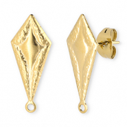 Roestvrij stalen (RVS) Stainless steel onderdelen oorbellen / oorstekers ruit met oogje Gold