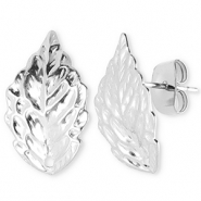Roestvrij stalen (RVS) Stainless steel onderdelen oorbellen / oorstekers blad met oogje Silver
