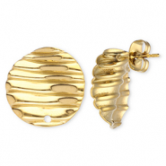 Roestvrij stalen (RVS) Stainless steel onderdelen oorbellen / oorstekers rond met lijnen met oogje Gold