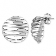 Roestvrij stalen (RVS) Stainless steel onderdelen oorbellen / oorstekers rond met lijnen met oogje Silver