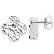 Roestvrij stalen (RVS) Stainless steel onderdelen oorbellen / oorstekers klaver met bloem met oogje Silver