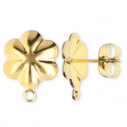 Roestvrij stalen (RVS) Stainless steel onderdelen oorbellen / oorstekers bloem met oogje Gold