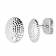 Roestvrij stalen (RVS) Stainless steel onderdelen oorbellen / oorstekers ovaal met oogje Silver