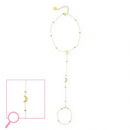 Roestvrij stalen (RVS) Stainless steel handkettingen maan en ster Gold-crystal