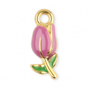Roestvrij stalen (RVS) Stainless steel bedels tulp Gold-purple-green
