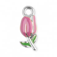 Roestvrij stalen (RVS) Stainless steel bedels tulp Silver-purple-green