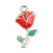 Roestvrij stalen (RVS) Stainless steel bedels roos Silver-red-green