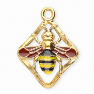 Roestvrij stalen (RVS) Stainless steel bedels ruit met bij Gold-rust red-black-yellow