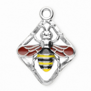 Roestvrij stalen (RVS) Stainless steel bedels ruit met bij Silver-rust red-black-yellow
