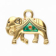 Roestvrij stalen (RVS) Stainless steel bedels olifant Gold-turquoise green