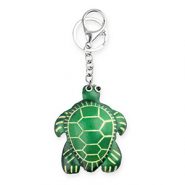 Sleutelhangers van leer schildpad Green-sand beige-white