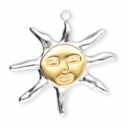 Roestvrij stalen (RVS) Stainless steel bedels zon Silver-gold