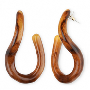 Trendy resin oorbellen / oorstekers Amber brown