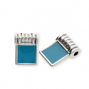 Bedels DQ® metaal vierkant Antiek zilver-petrol blue (nikkelvrij)