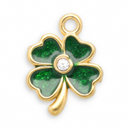 Roestvrij stalen (RVS) Stainless steel bedels klaver Gold-dark green