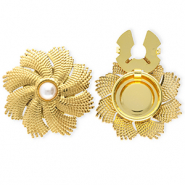 Roestvrij stalen (RVS) Stainless steel button covers bloem met imitatieparel Gold-white