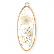 Bedels met gedroogde bloemetjes langwerpig ovaal Gold-off white