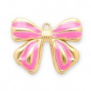 Roestvrij stalen (RVS) Stainless steel bedels strik Gold-pink