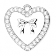 Bedels metaal hart met parels en strik Silver-white