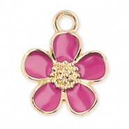 Bedels metaal bloem Gold-dark pink
