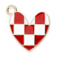 Bedels metaal hart met blokjes Gold-red-white