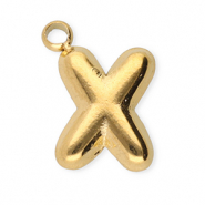 Roestvrij stalen (RVS) Stainless steel bedels letter X Gold