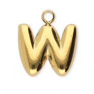 Roestvrij stalen (RVS) Stainless steel bedels letter W Gold