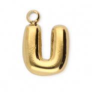 Roestvrij stalen (RVS) Stainless steel bedels letter U Gold