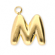 Roestvrij stalen (RVS) Stainless steel bedels letter M Gold