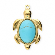 Roestvrij stalen (RVS) Stainless steel bedels schildpad Gold-blue