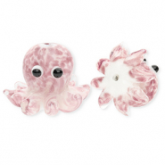 Handgemaakte glaskralen octopus Mauve-white