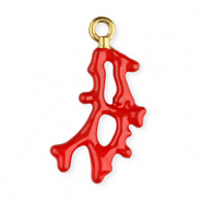 Roestvrij stalen (RVS) Stainless steel bedels enamel koraal Gold-red